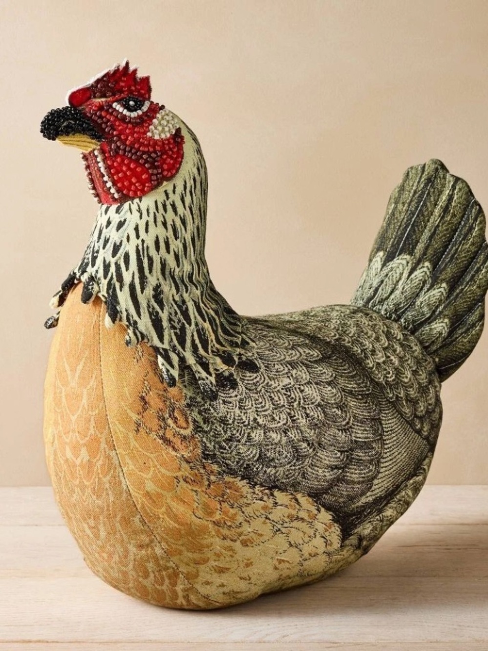 JOHN DERIAN NWT beaded chicken novelty pillow